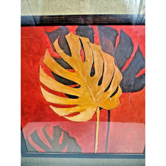 Vintage Framed Canvas Art Leaf Art By Patricia Pinto Signed by Artist 22.5 x 22 - Picture 3 of 10